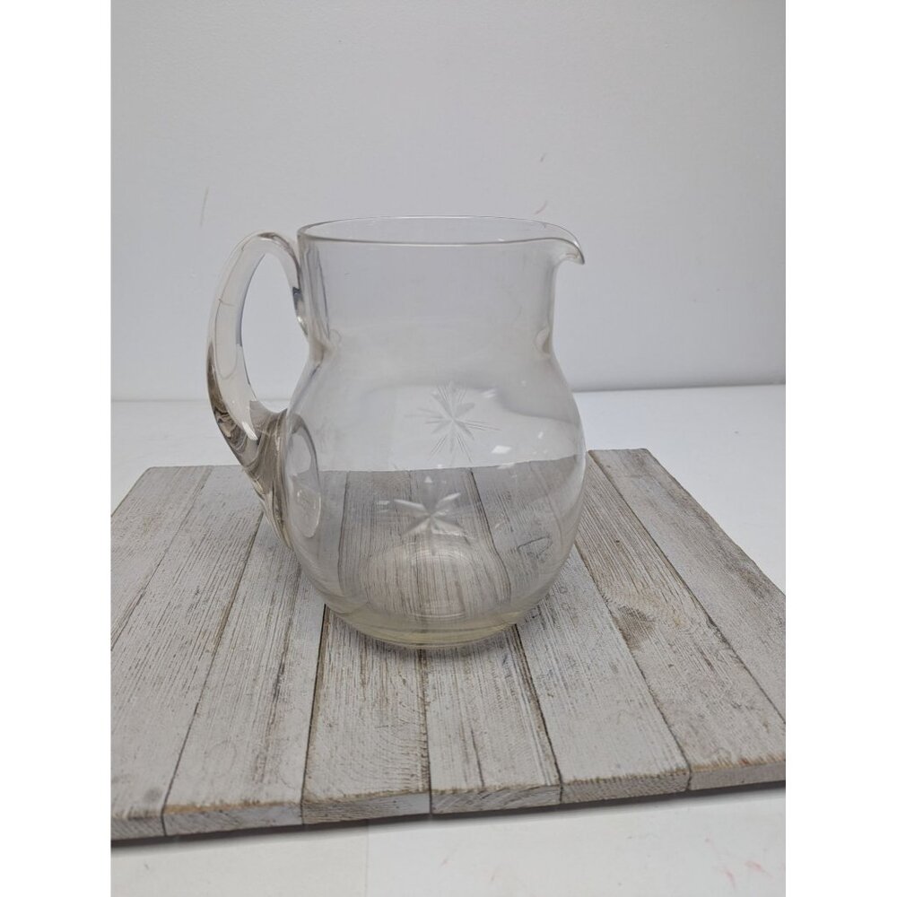 Vintage Starburst 1/2 Gallon Glass Clear Pitcher 8" - Picture 4 of 9